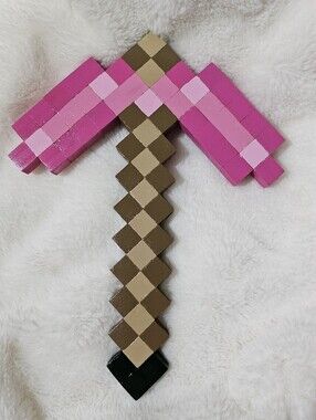 Handcrafted Pixelated Pink Wooden Pickaxe
